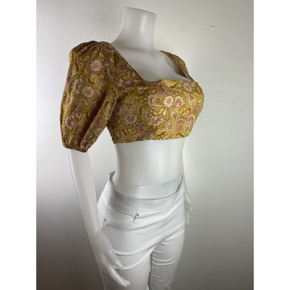 F. Anthropologie O.P.T Crop Top Size L Blouse Short Sleeve Square NecK NWT - Picture 2 of 10